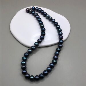 Large Peacock Pearls Single Strand Necklace Sterling Silver 925 Clasp Boho Beach